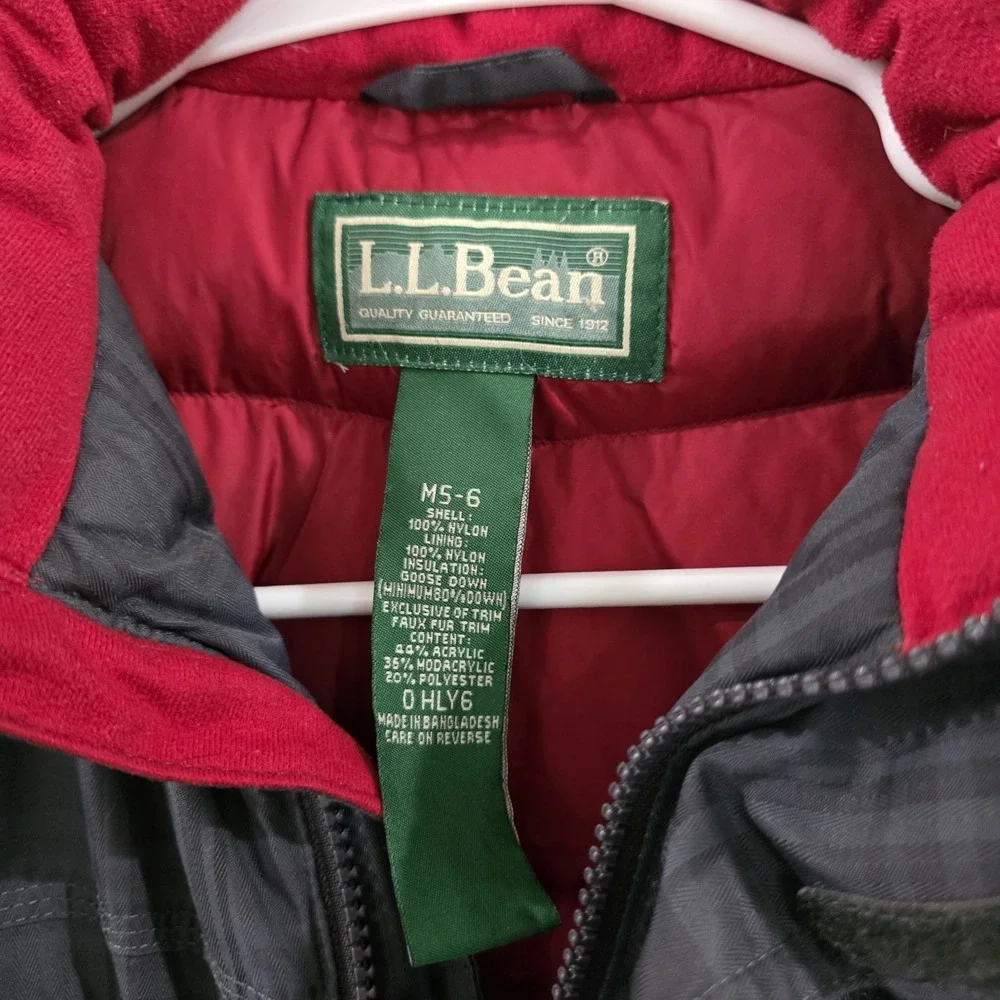LL Bean Boys Down Filled Puffer Jacket Size 6 Plaid Outdoor Winter Ski